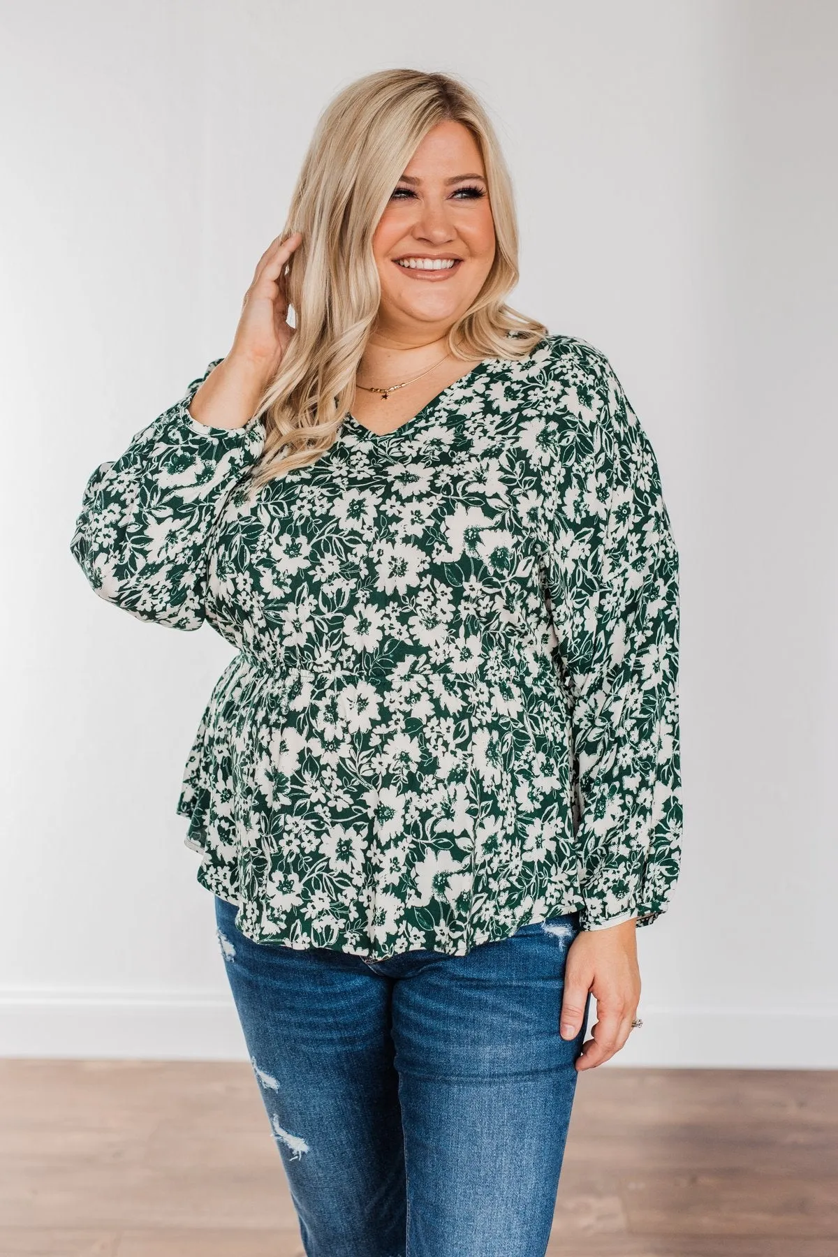 Joy to the World Long Sleeve Blouse- Hunter Green