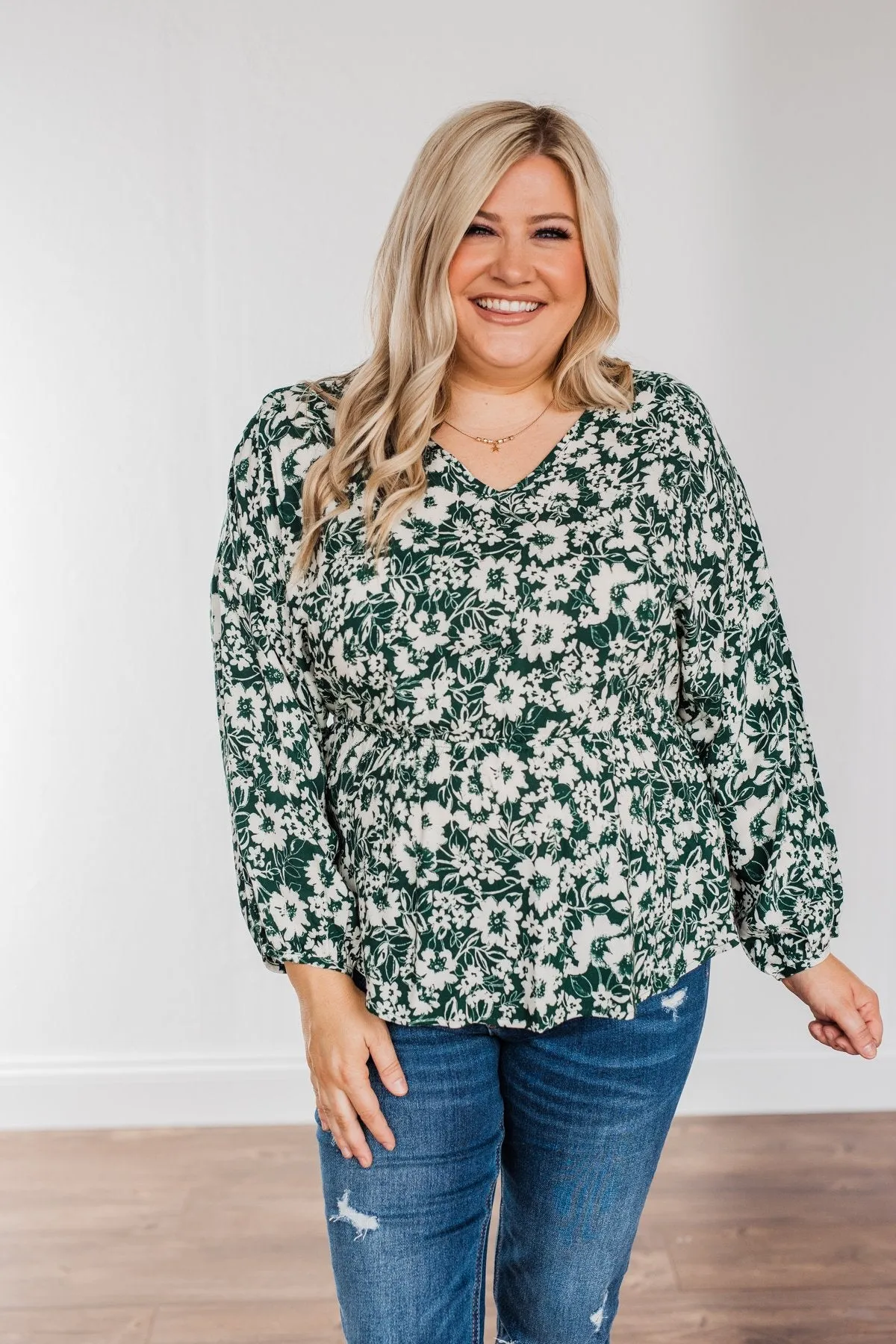 Joy to the World Long Sleeve Blouse- Hunter Green