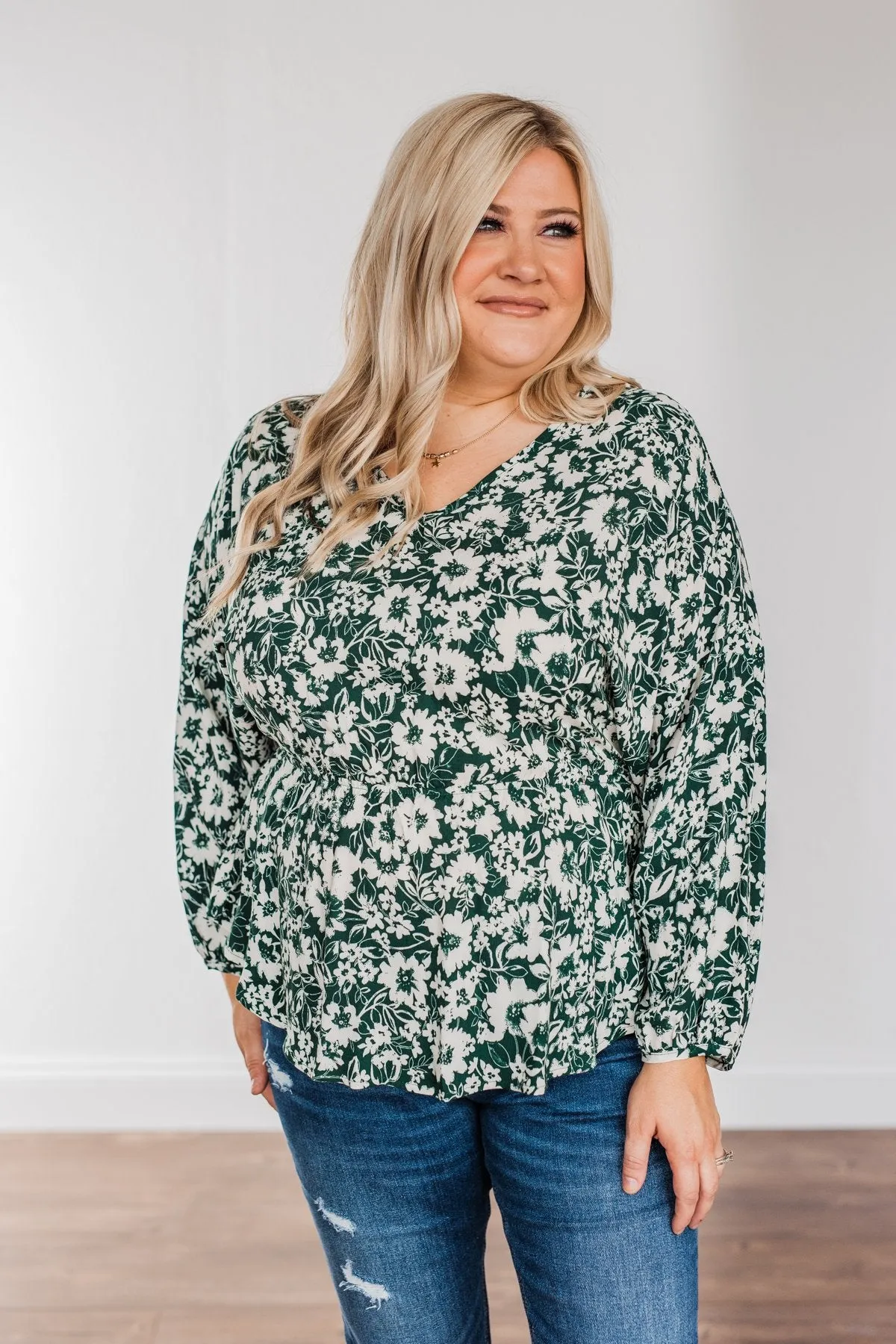 Joy to the World Long Sleeve Blouse- Hunter Green