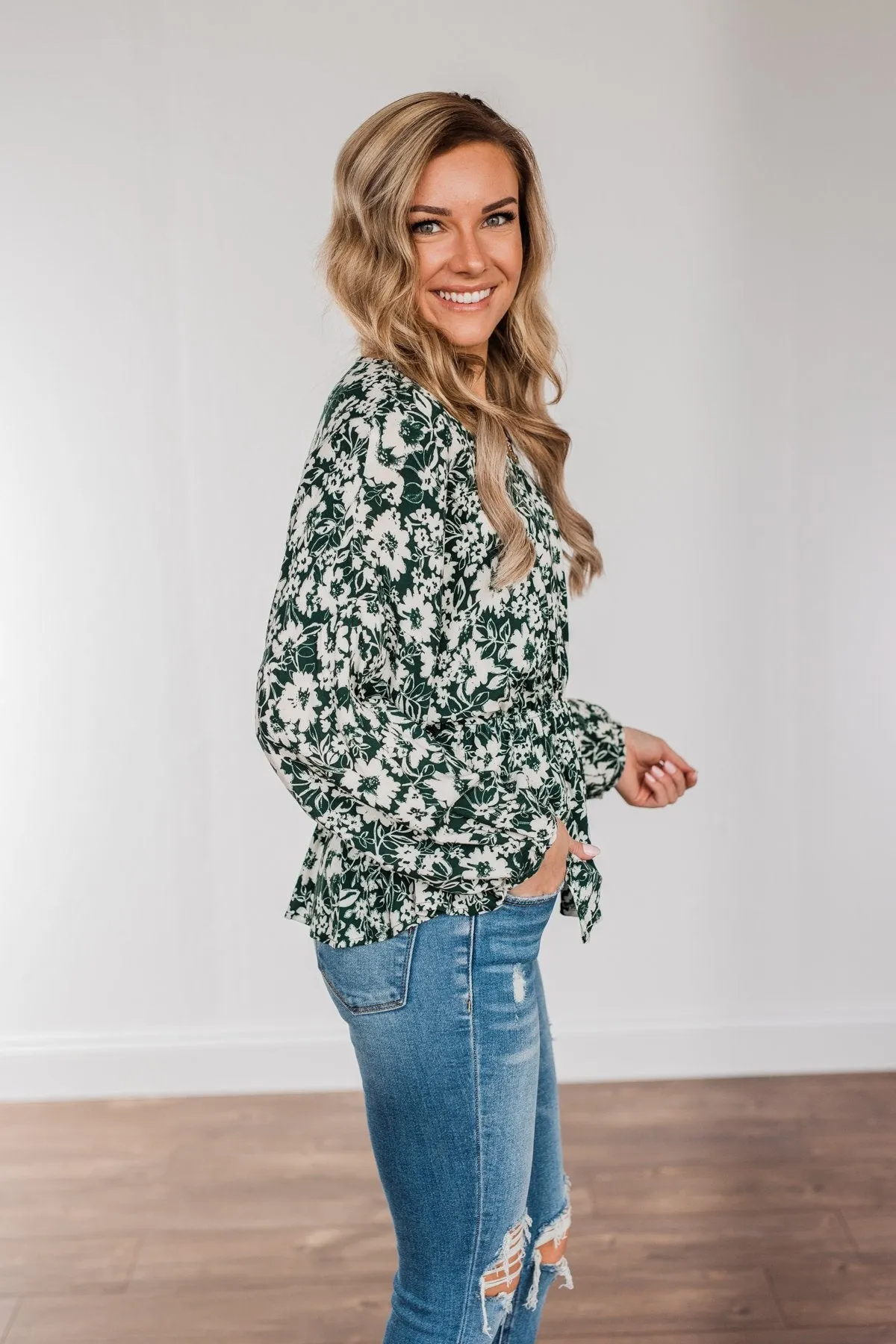 Joy to the World Long Sleeve Blouse- Hunter Green