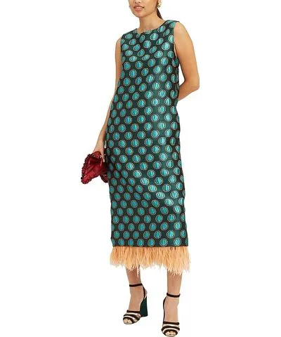 La Doublej Column with Feathers Jacquard Winter Sun Emerald Dress