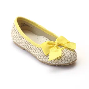 L'Amour Girls B920 Faux Straw Bow Flats