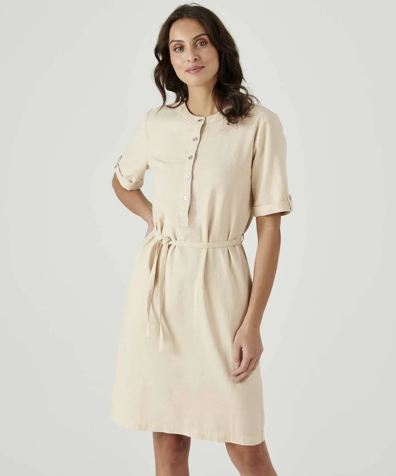 Linen Rich Tie Belt Dress