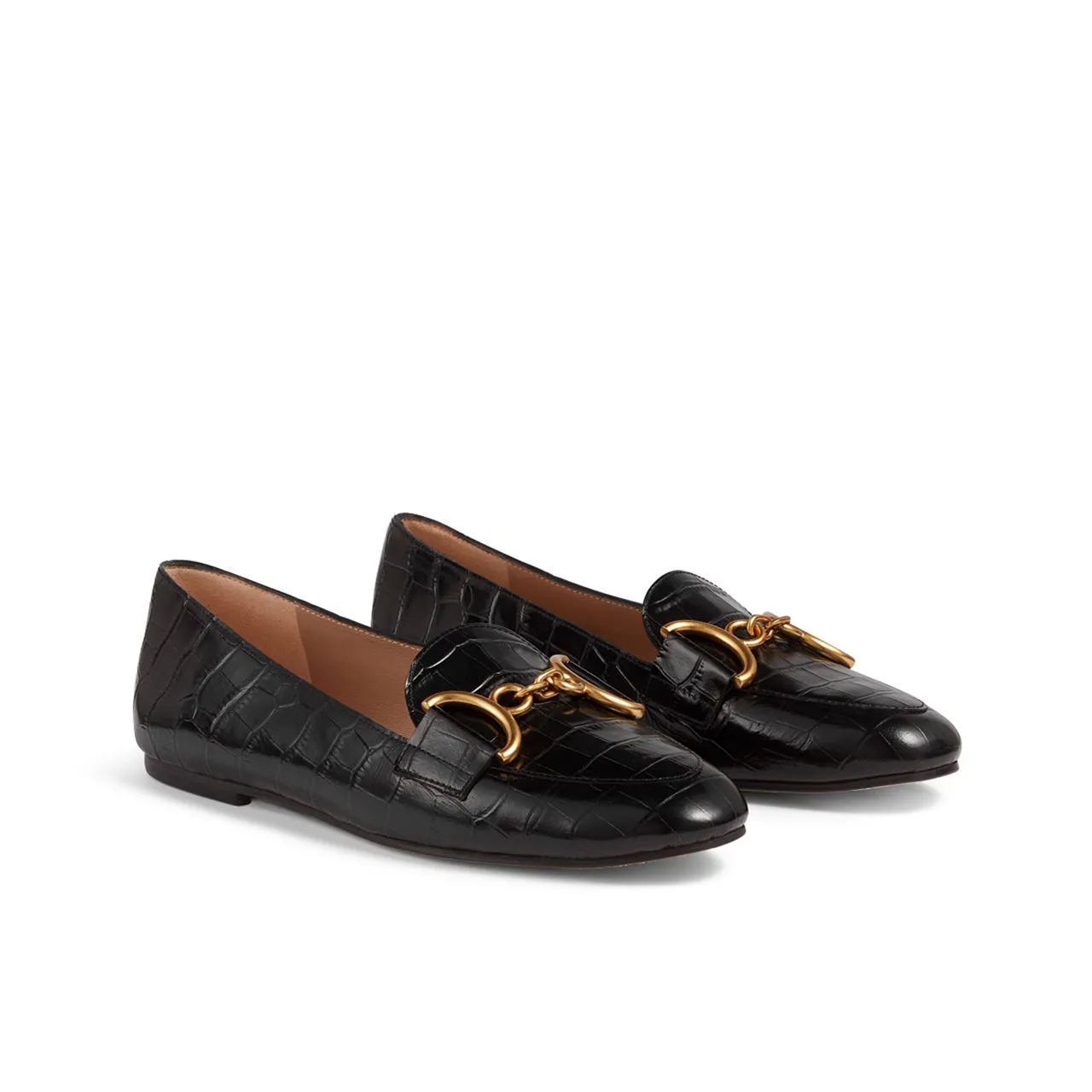 LK BENNETT Daphne Snaffle Croc-Embossed Loafers - Black