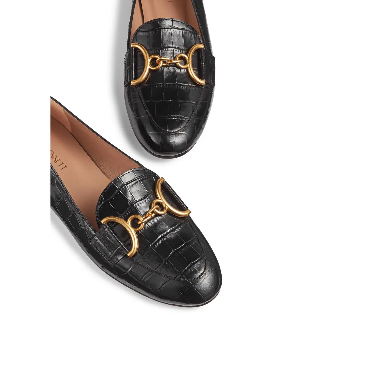 LK BENNETT Daphne Snaffle Croc-Embossed Loafers - Black