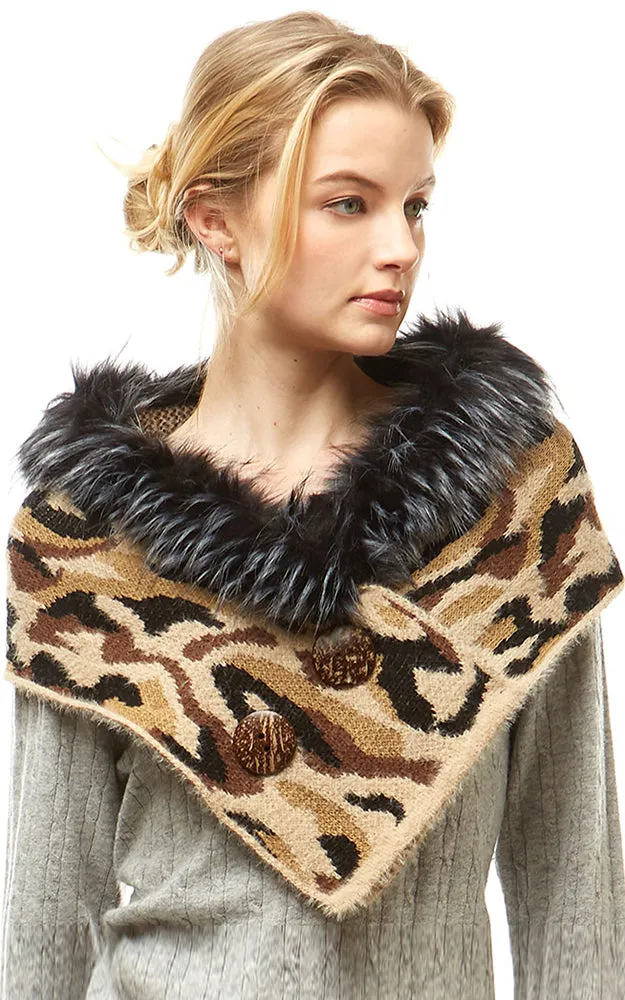 LOF1004 Camoflage Faux Fur and Buttons Tube Scarf