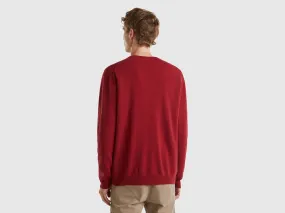 Marl red V-neck sweater in pure Merino wool - Red | Benetton