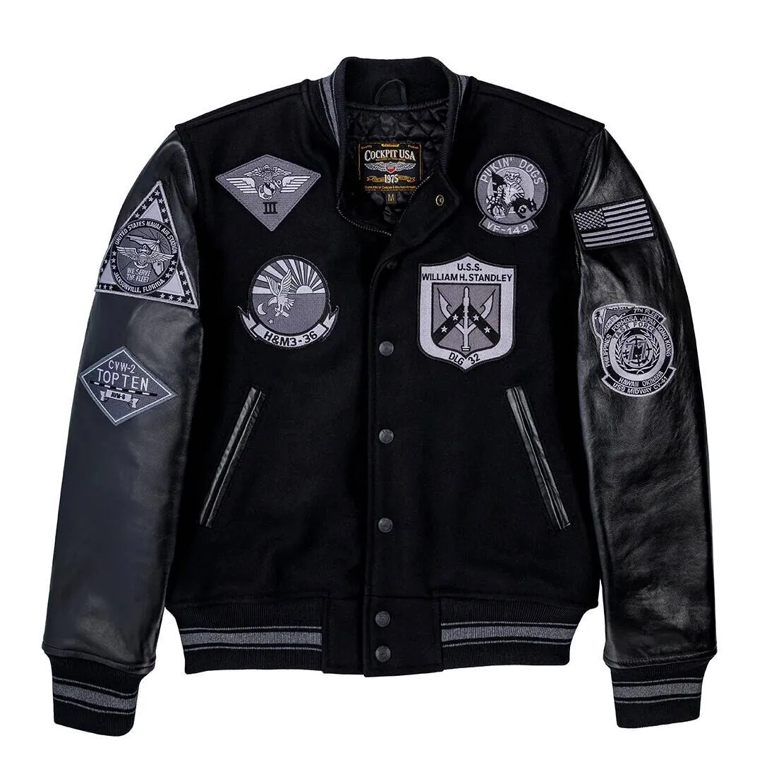 Men's leather teddy jacket black/black cockpit'usa \z28b003\