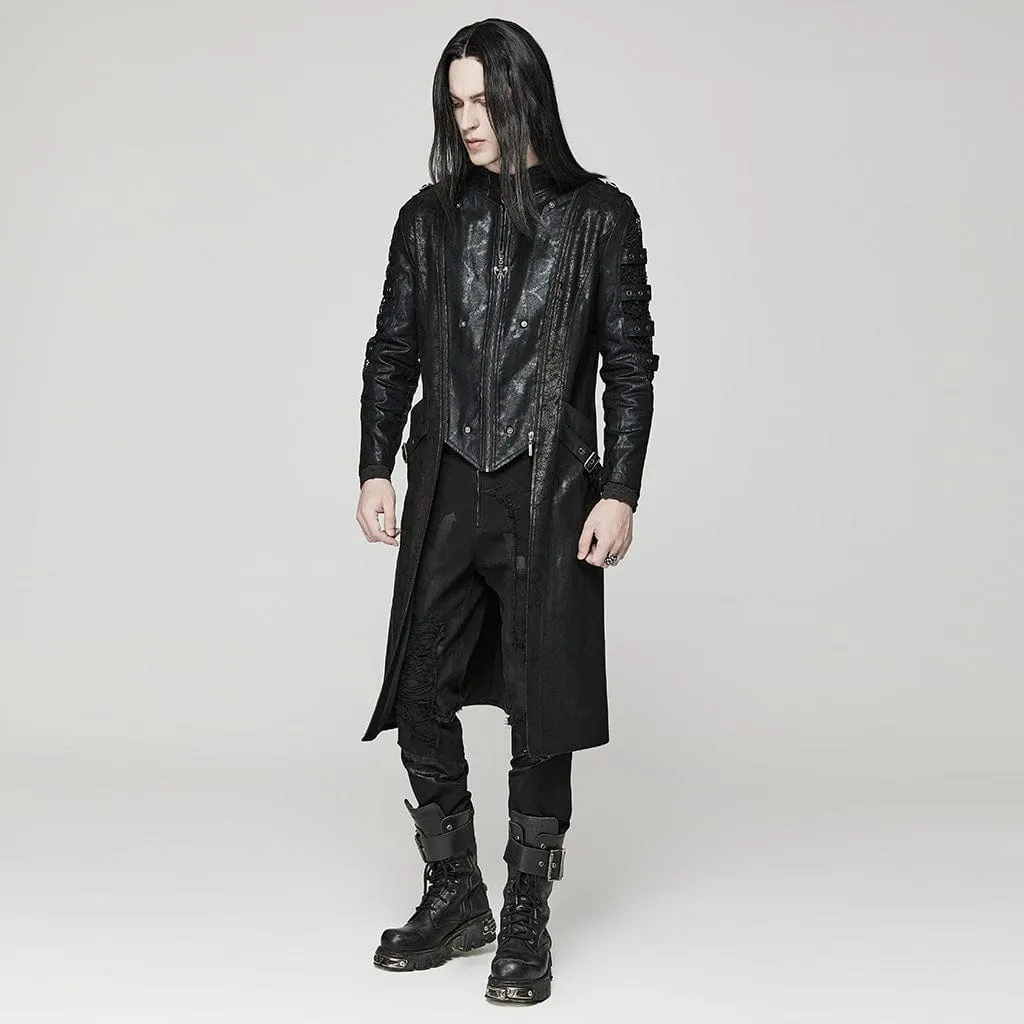 Men's Punk Crackled Mesh Splice Coat