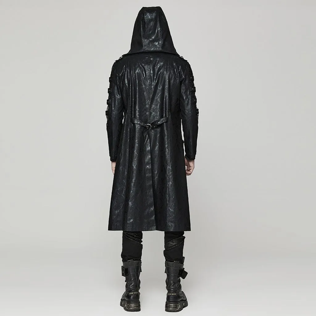 Men's Punk Crackled Mesh Splice Coat