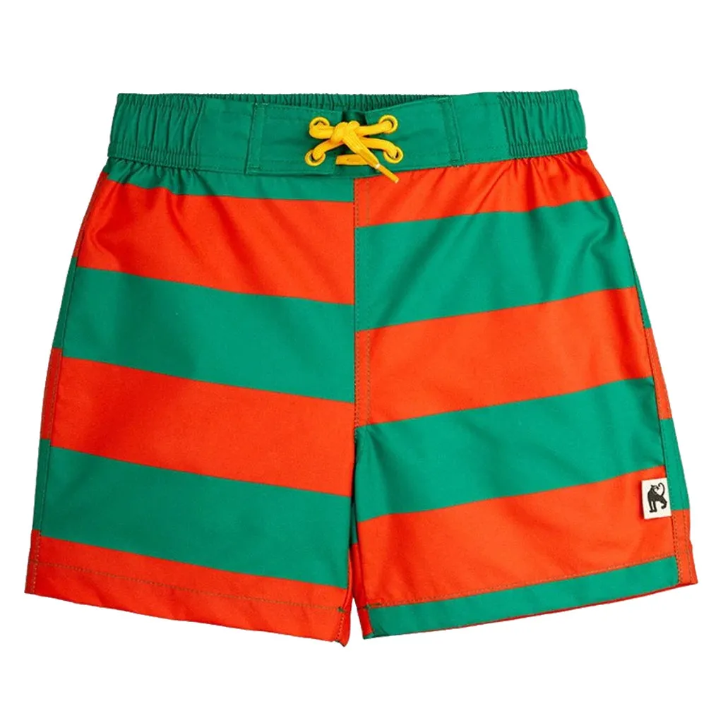 Mini Rodini Child Swim Shorts Green And Red Stripes