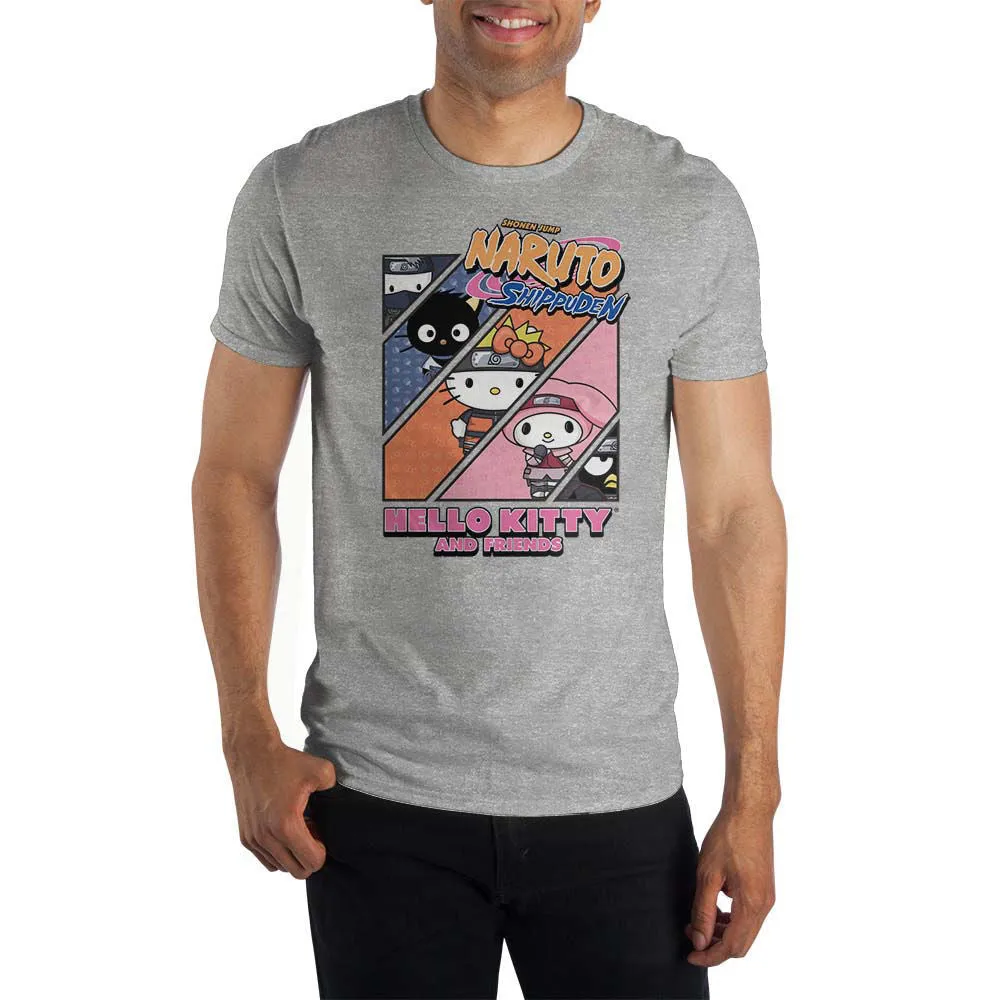 Naruto Hello Kitty and Friends on Gray T-Shirt