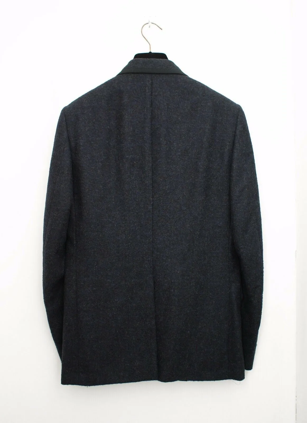 Navy Blue Alpaca Wool Blazer With Trim detail