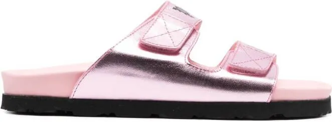 Palm Angels logo-print leather flat sandals Pink