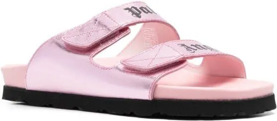 Palm Angels logo-print leather flat sandals Pink