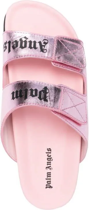 Palm Angels logo-print leather flat sandals Pink