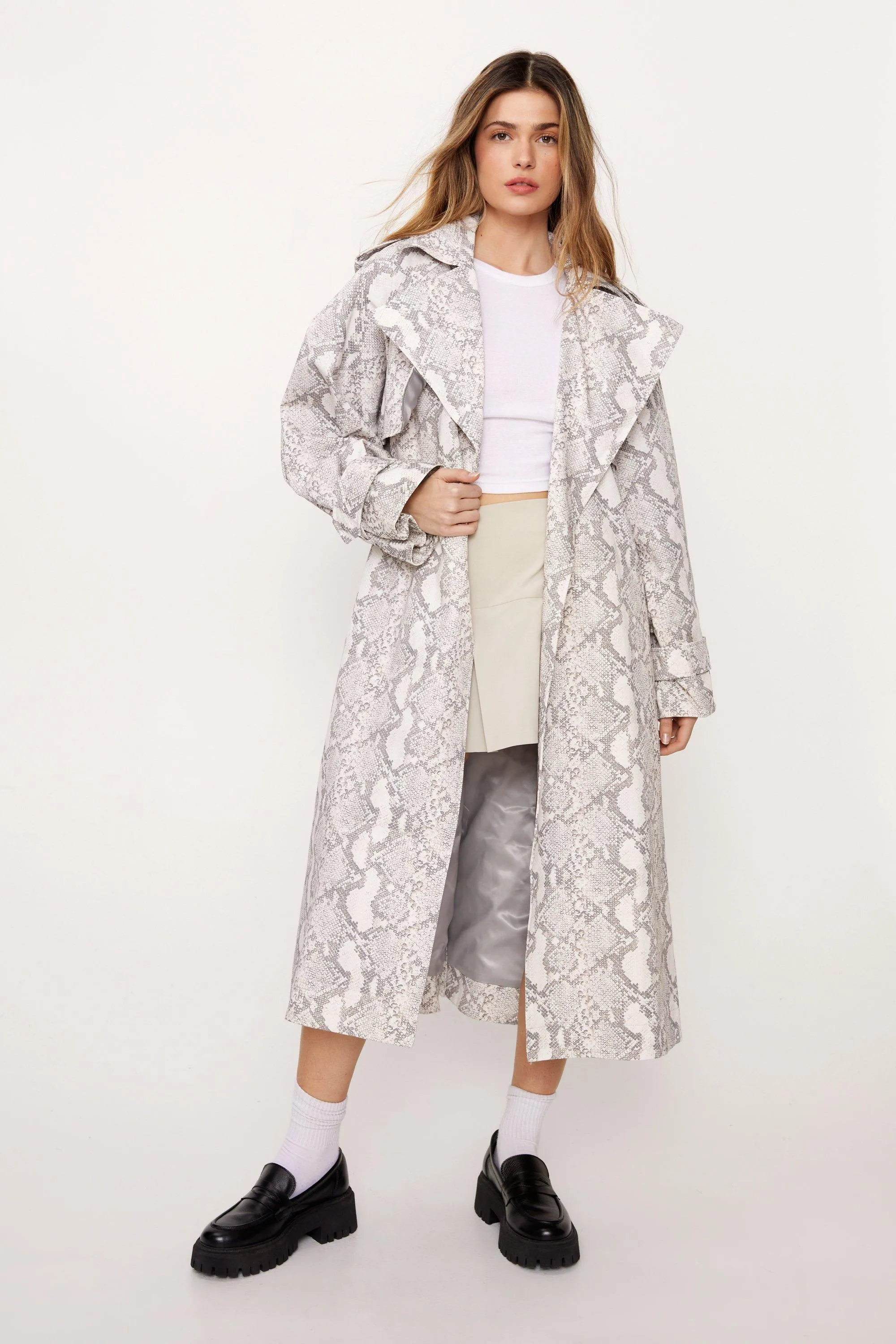 Petite Premium Snake Print Trench Coat