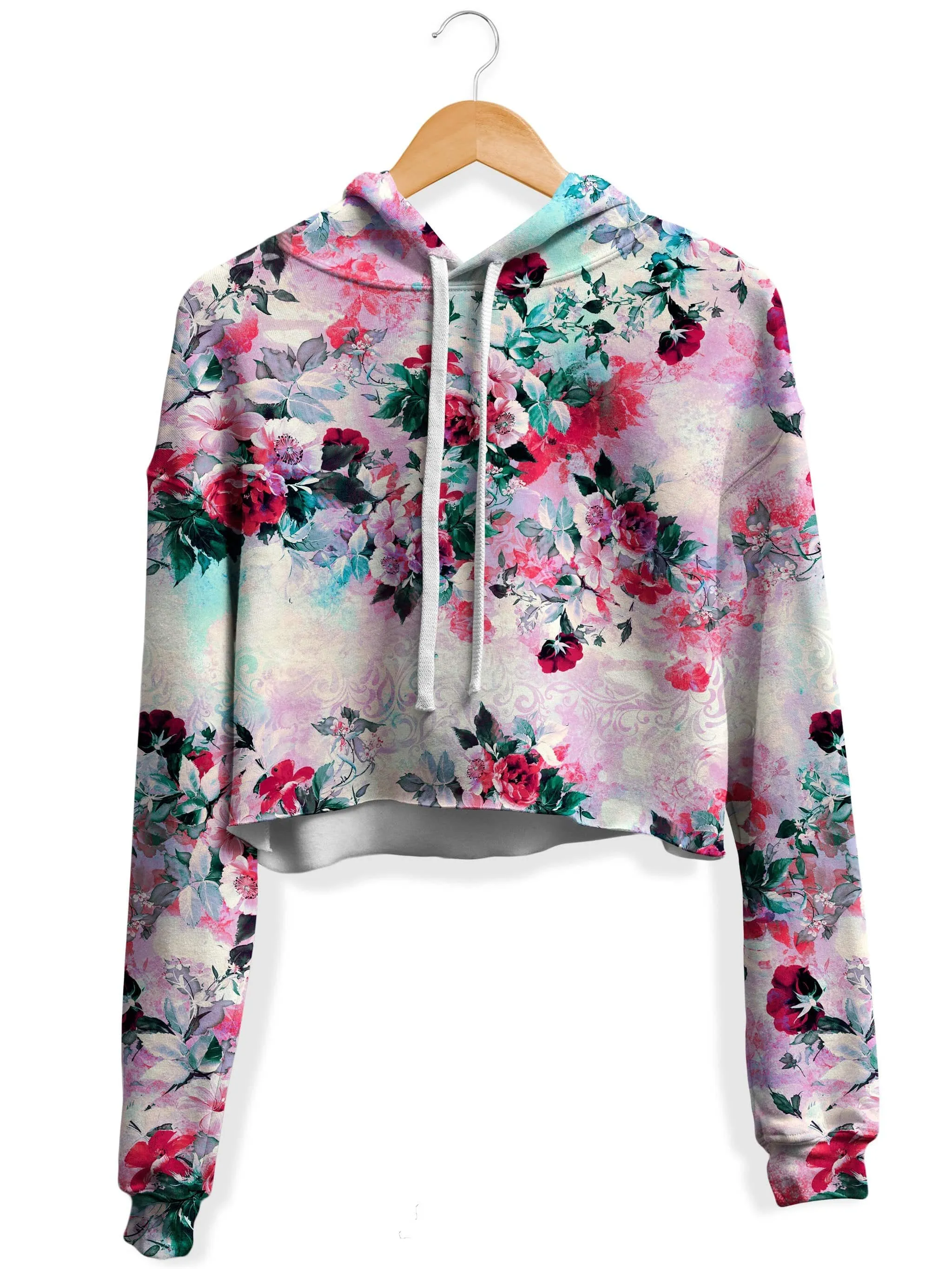 Pink Floral Fleece Crop Hoodie