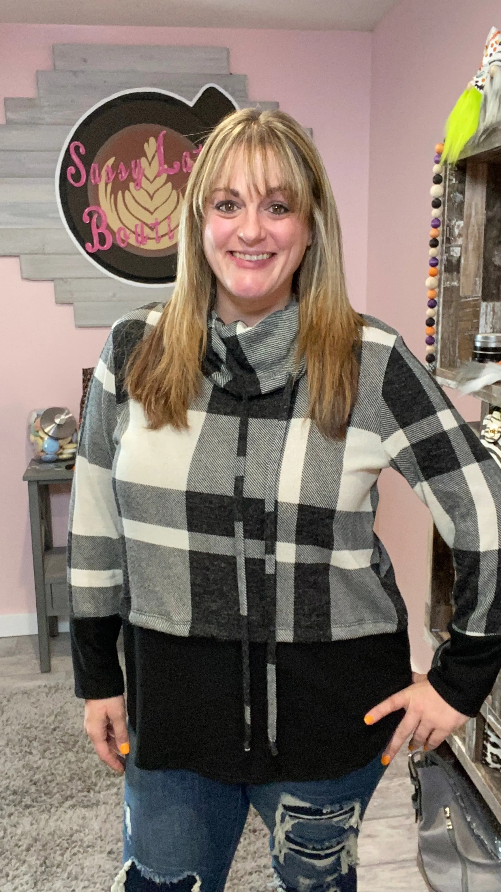 Plaid Cowlneck Sweater