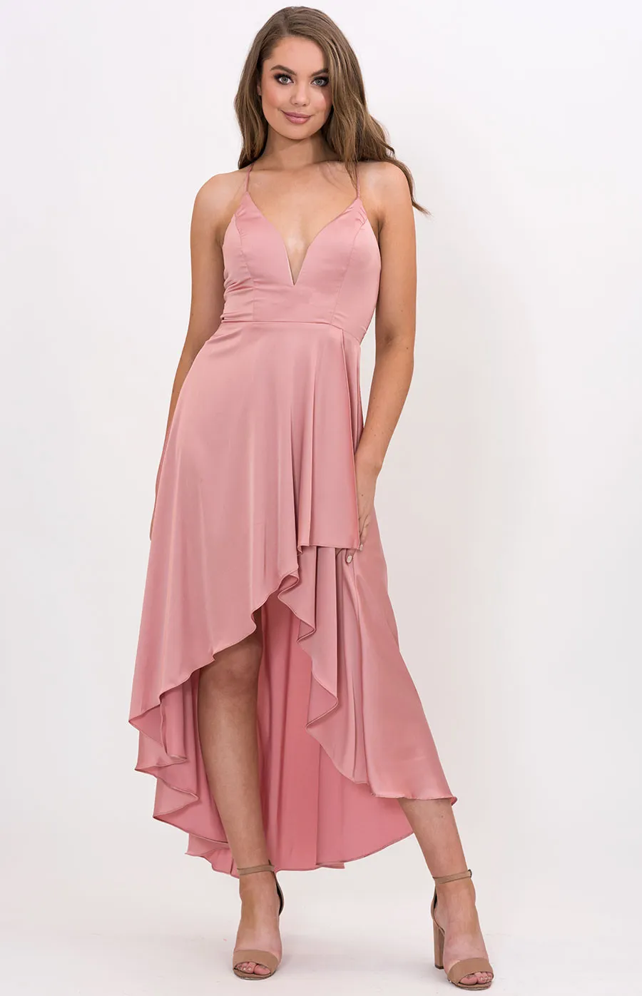 Plunge Neckline Dress with High Low Hem Feature (SSM10-2LA)