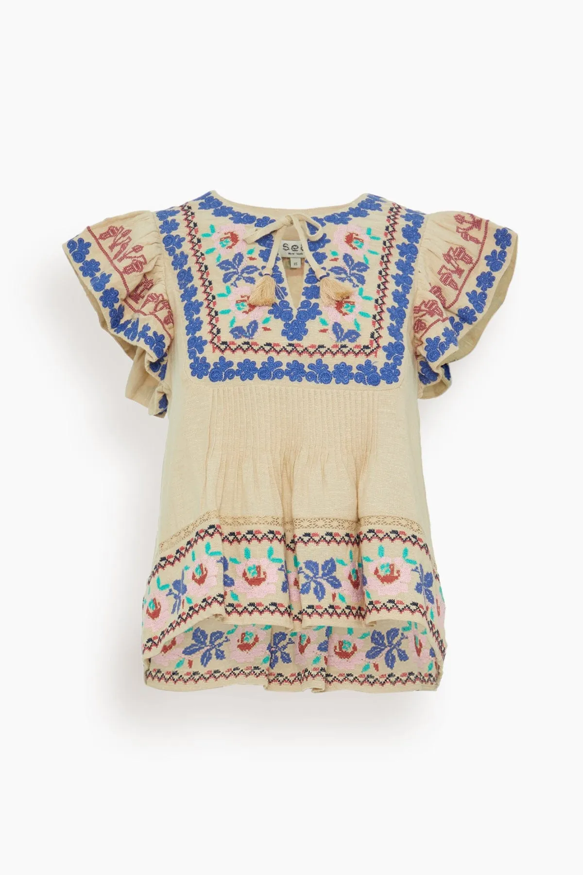 Ramona Embroidered Flutter Sleeve Top in Multi