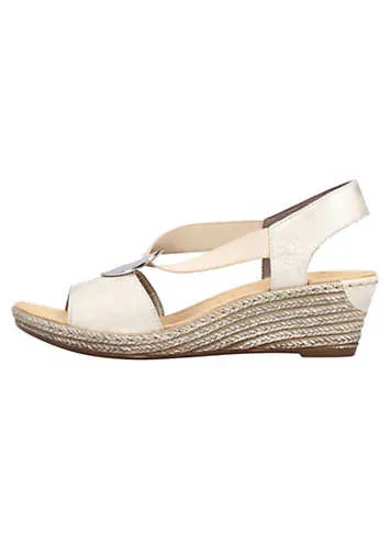 Rieker 624H6 Ladies Beige Elasticated Sandals | Kaleidoscope