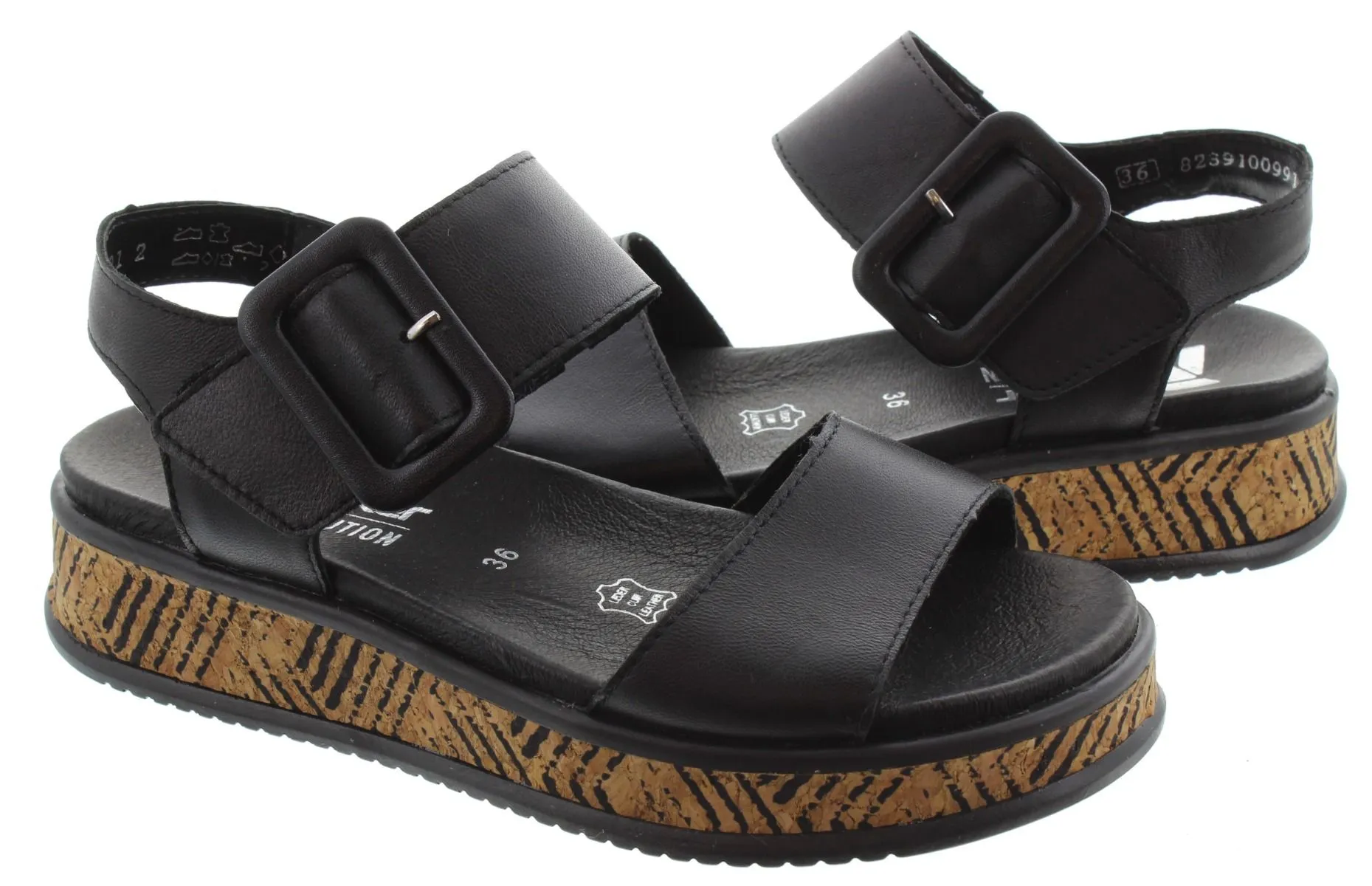 RIEKER Ladies W0800 Flat Sandals In Black