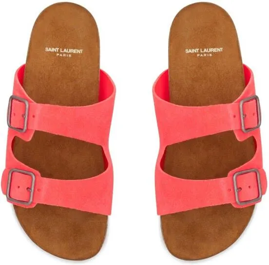 Saint Laurent Jimmy buckle flat sandals Pink