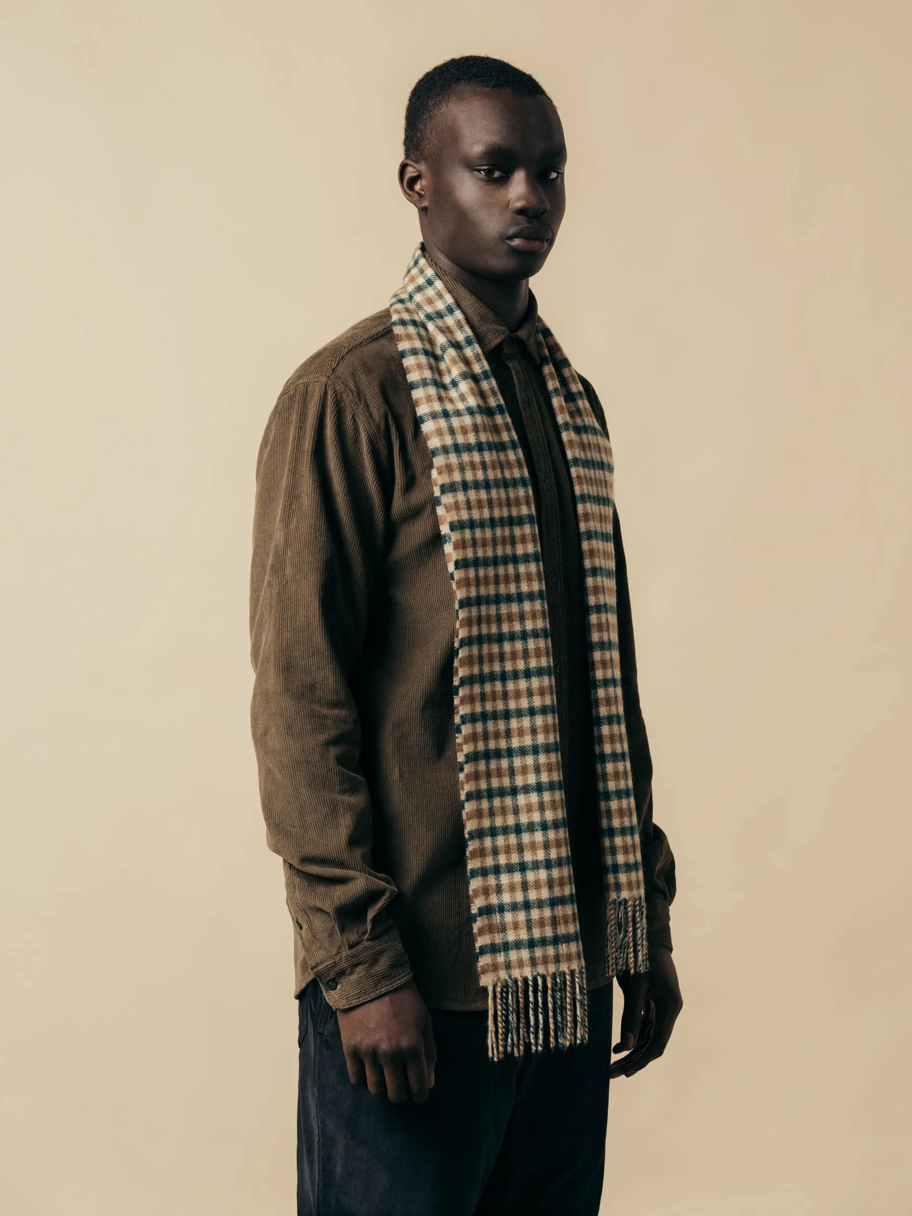 Selkirk Scarf in Pine / Tan Check Lambswool