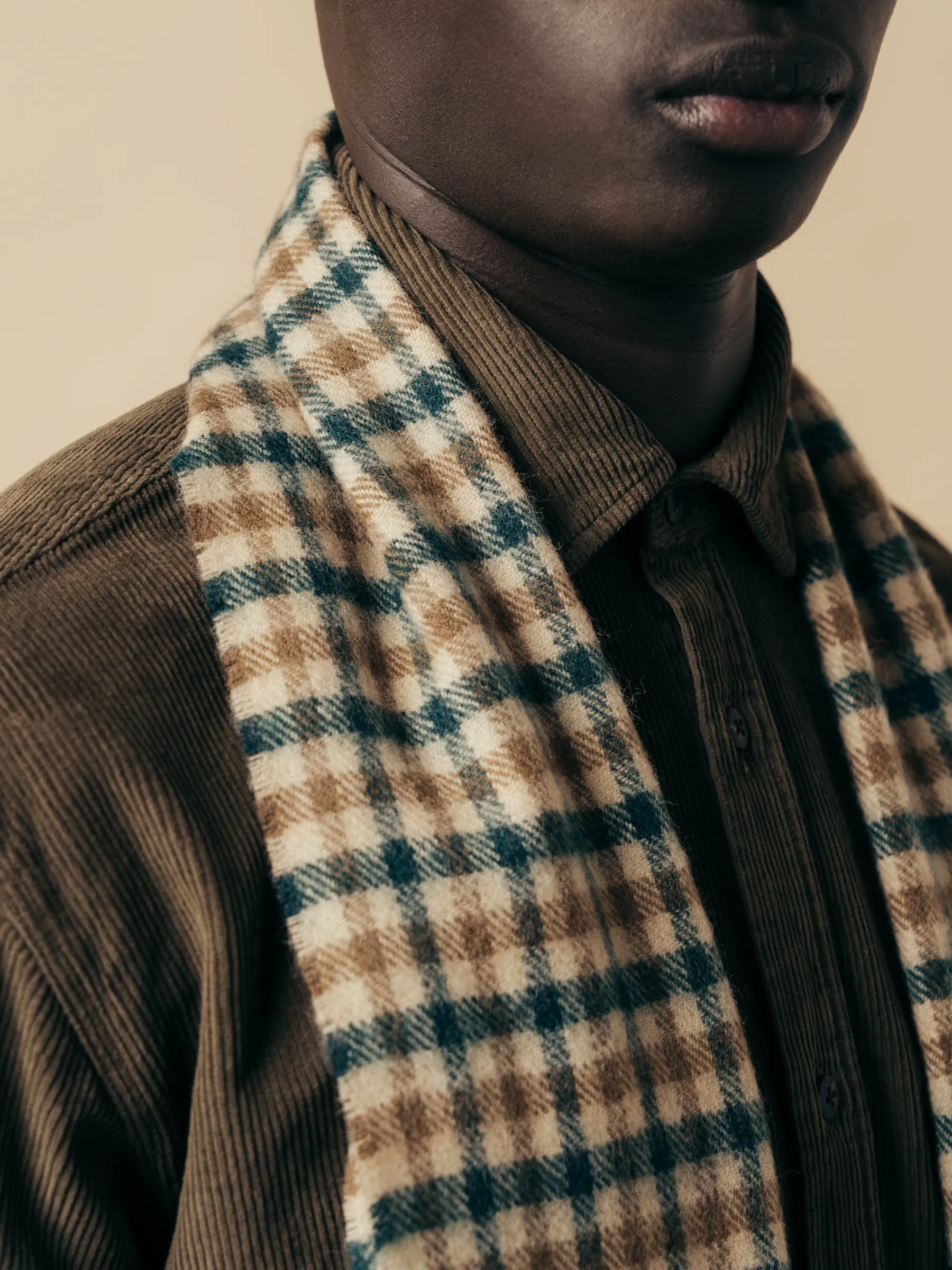 Selkirk Scarf in Pine / Tan Check Lambswool