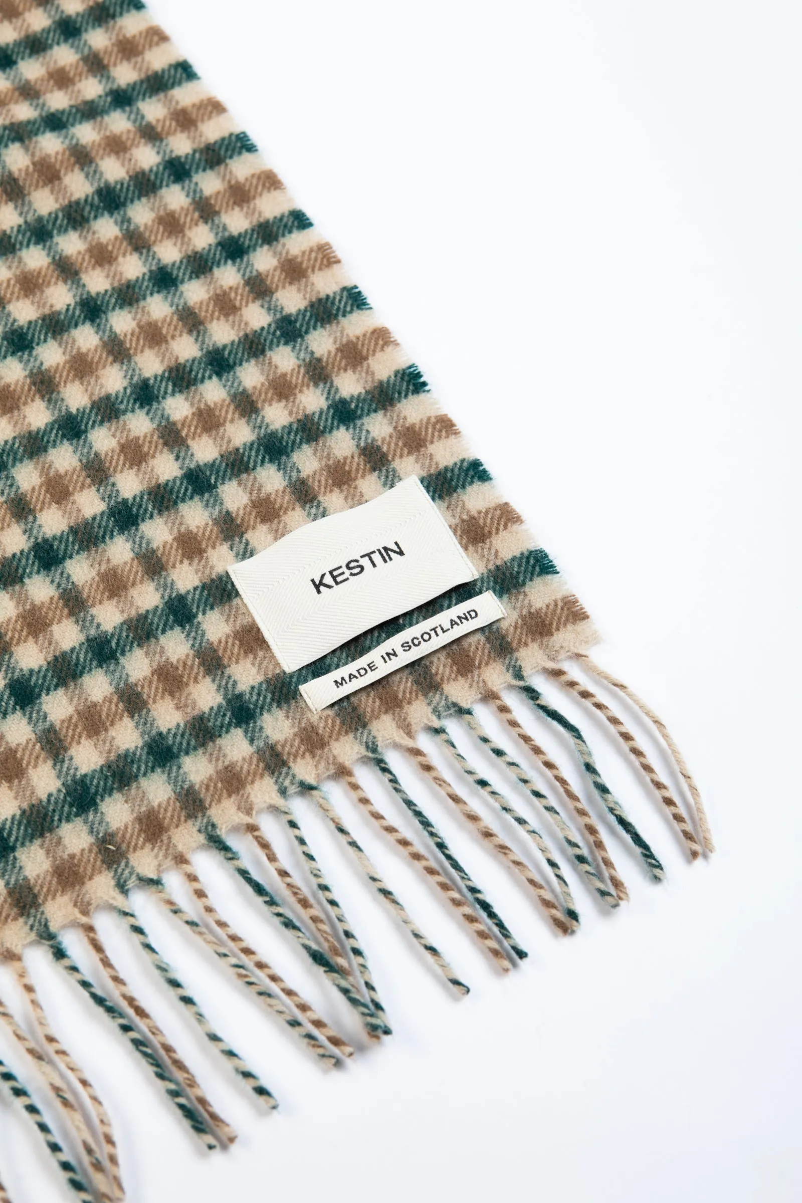 Selkirk Scarf in Pine / Tan Check Lambswool