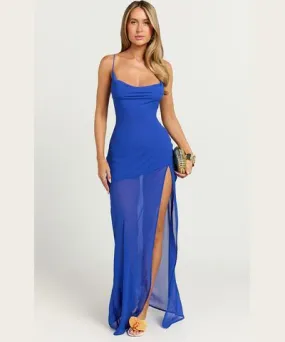 Showpo Talia Maxi Dress - Cowl Neck Low Back Dress in Blue