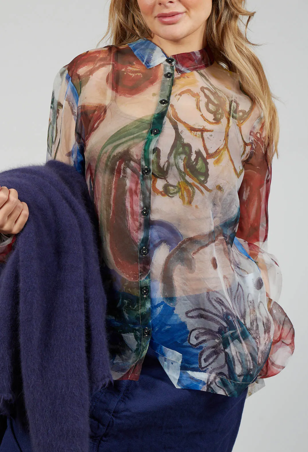 Silk Blouse in Multicolour Bouquet