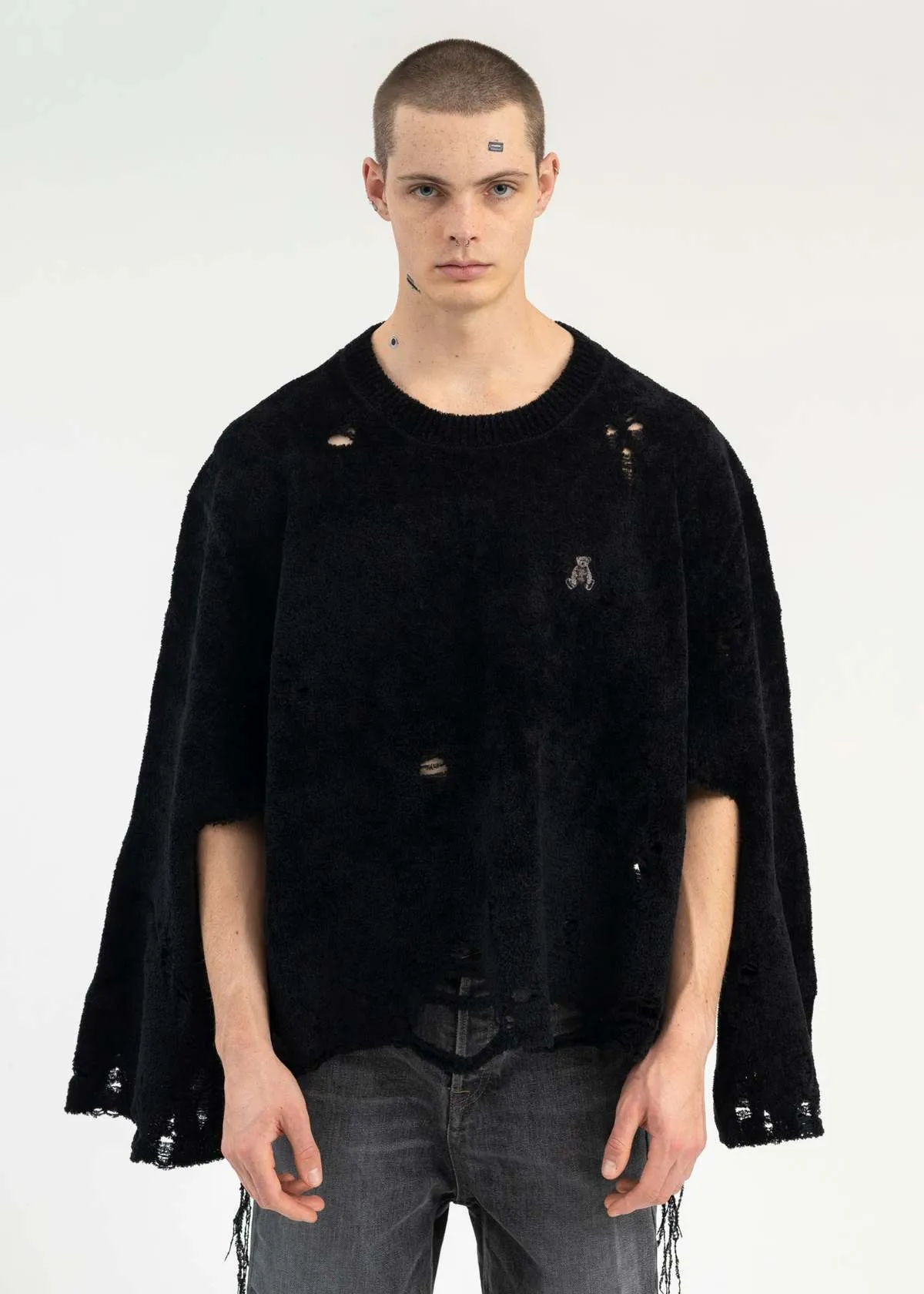 Silk Velour Oversized Sweater - Black