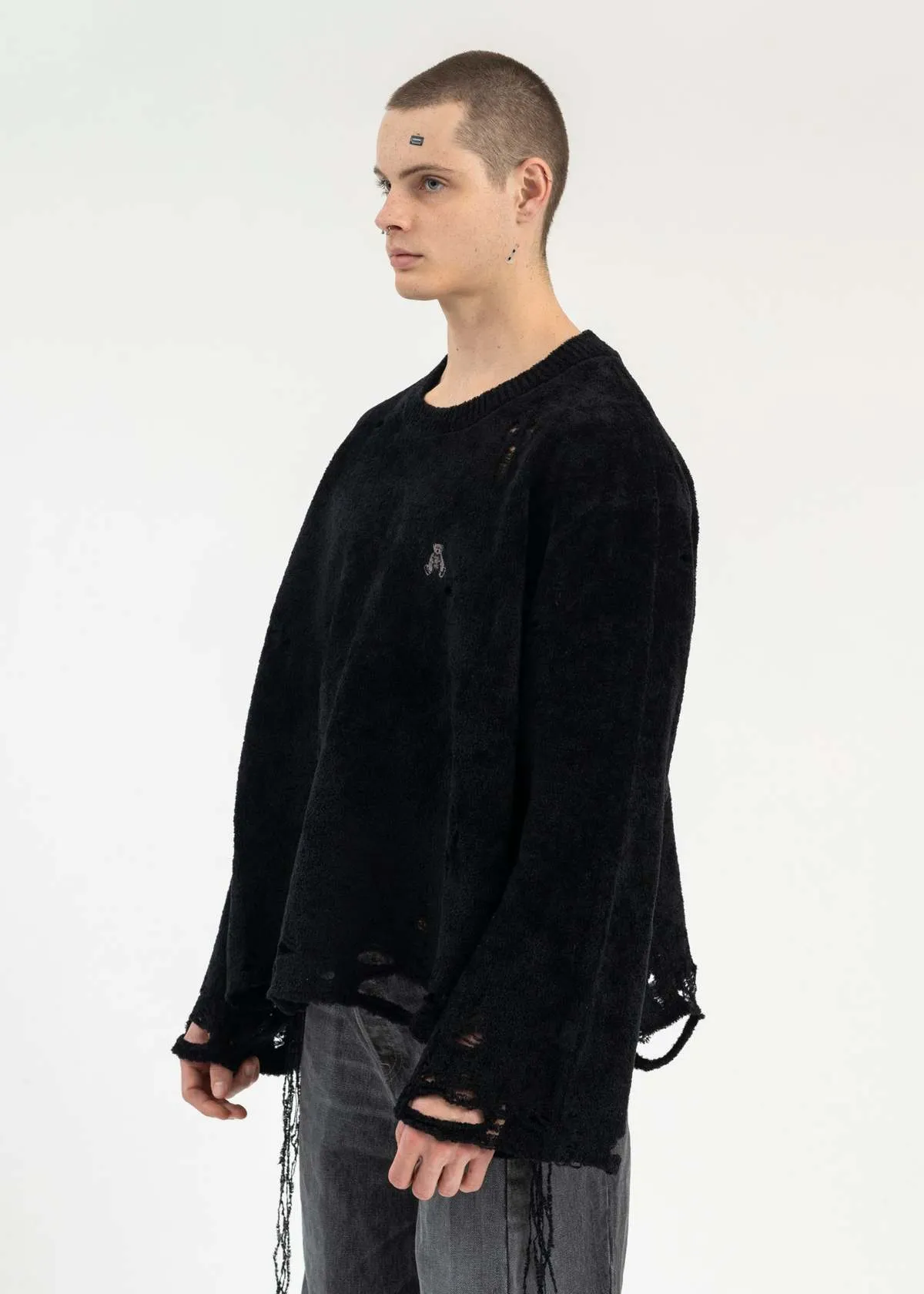 Silk Velour Oversized Sweater - Black