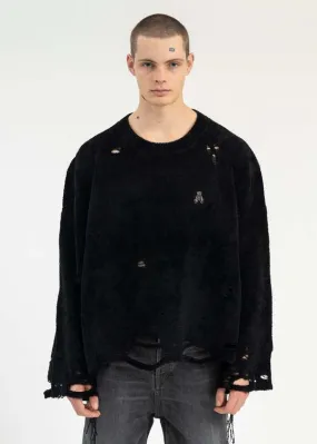 Silk Velour Oversized Sweater - Black