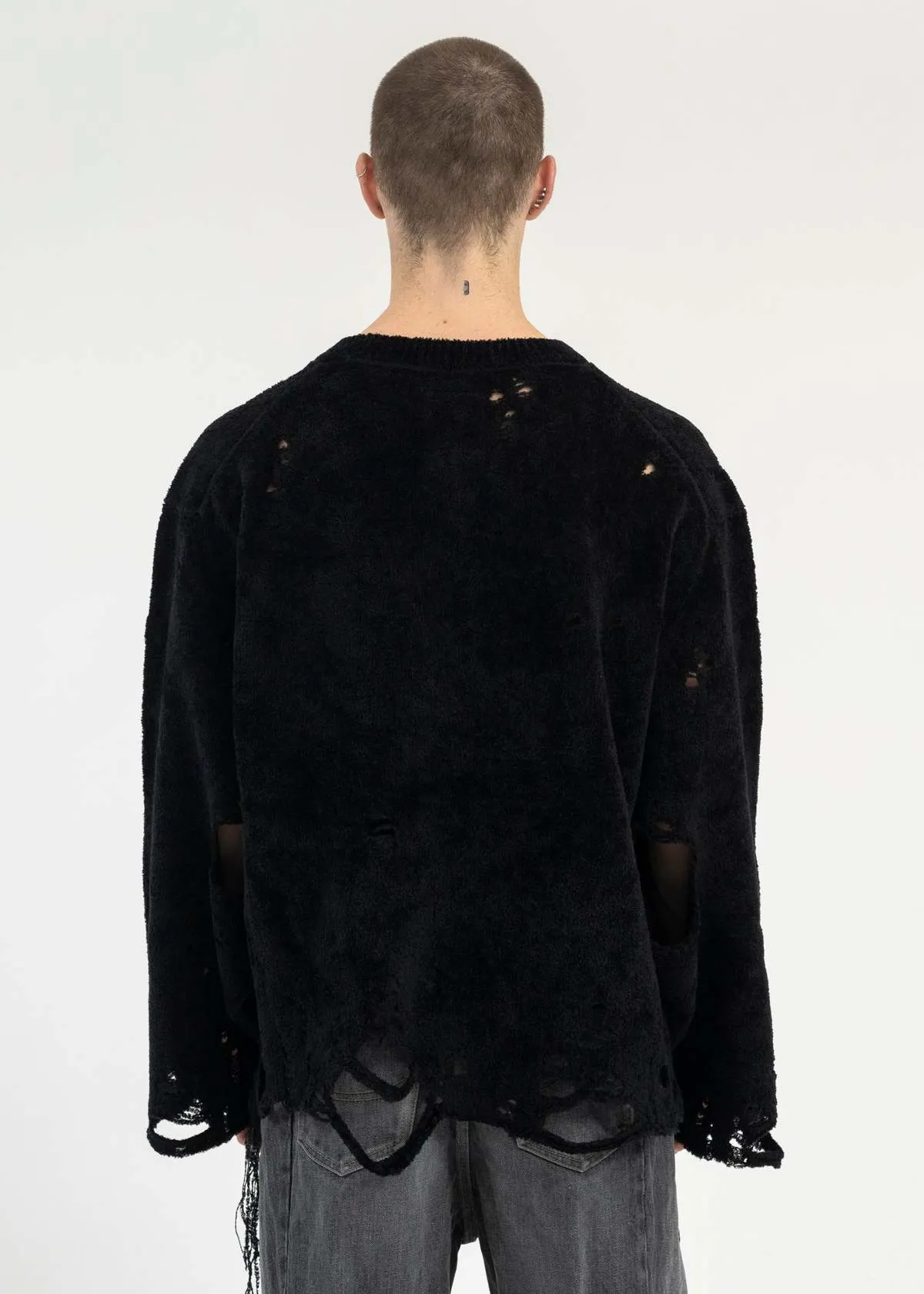 Silk Velour Oversized Sweater - Black