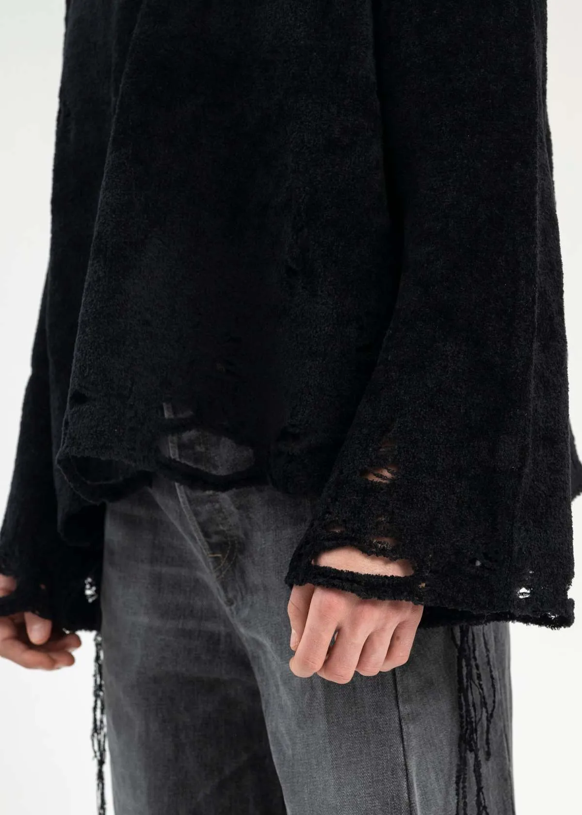 Silk Velour Oversized Sweater - Black