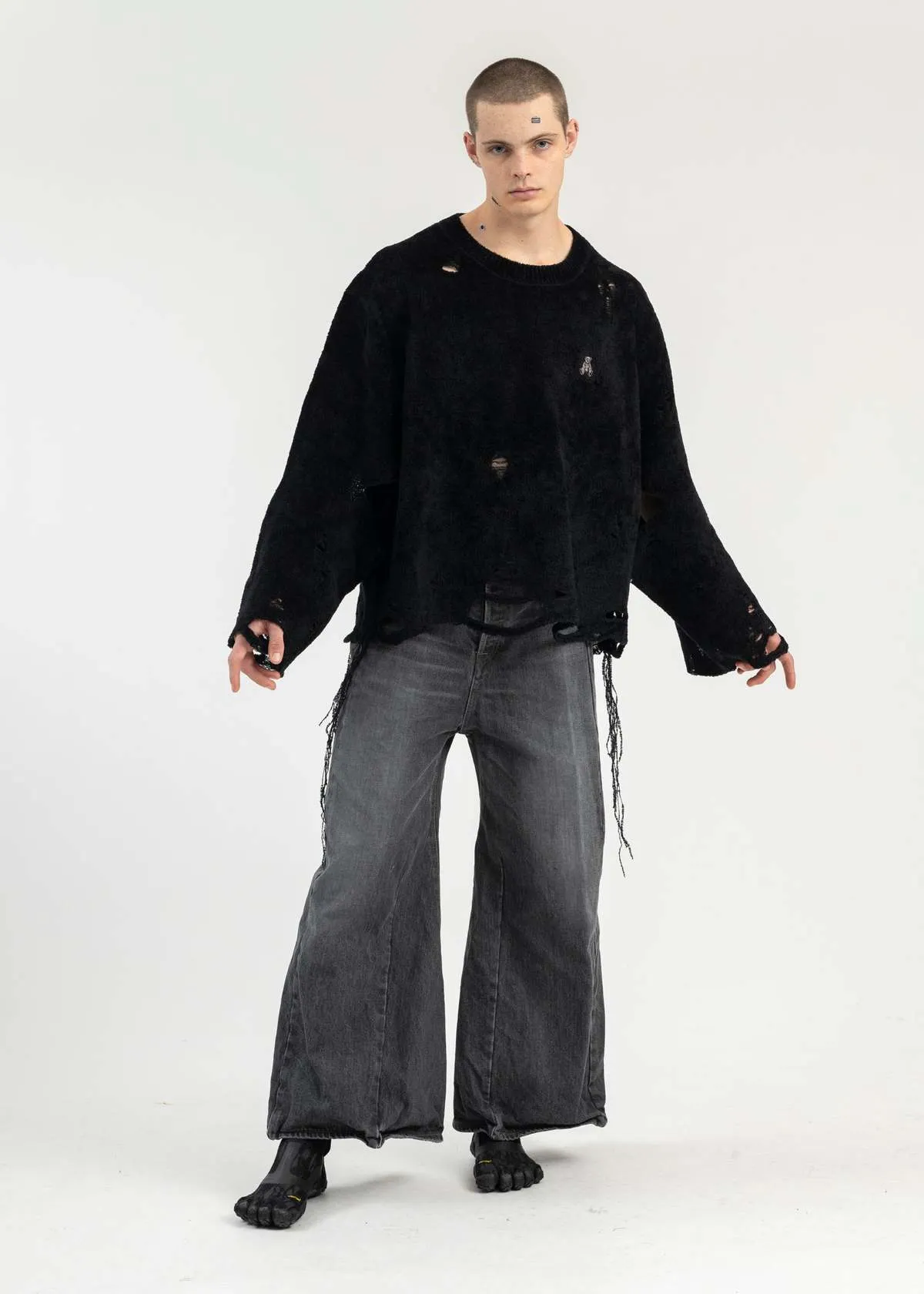 Silk Velour Oversized Sweater - Black