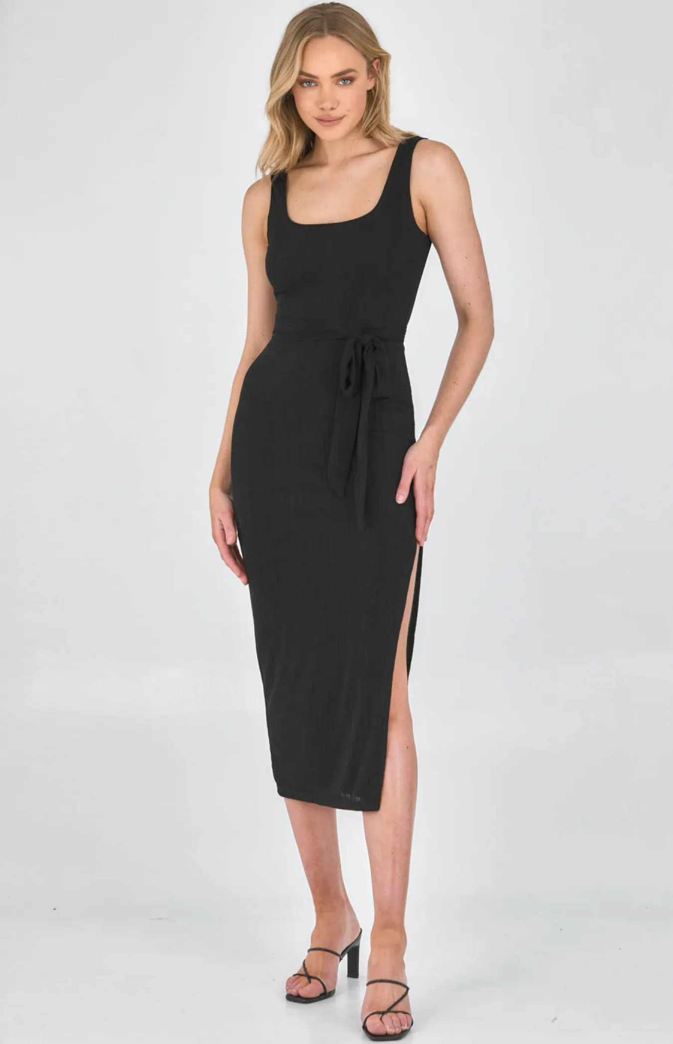 Slinky Ribbed Jersey Midi Dress with Tie (SDR1113A)