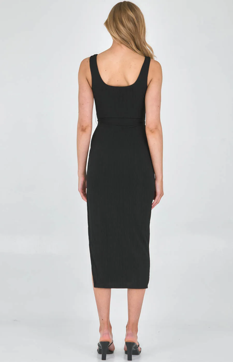 Slinky Ribbed Jersey Midi Dress with Tie (SDR1113A)