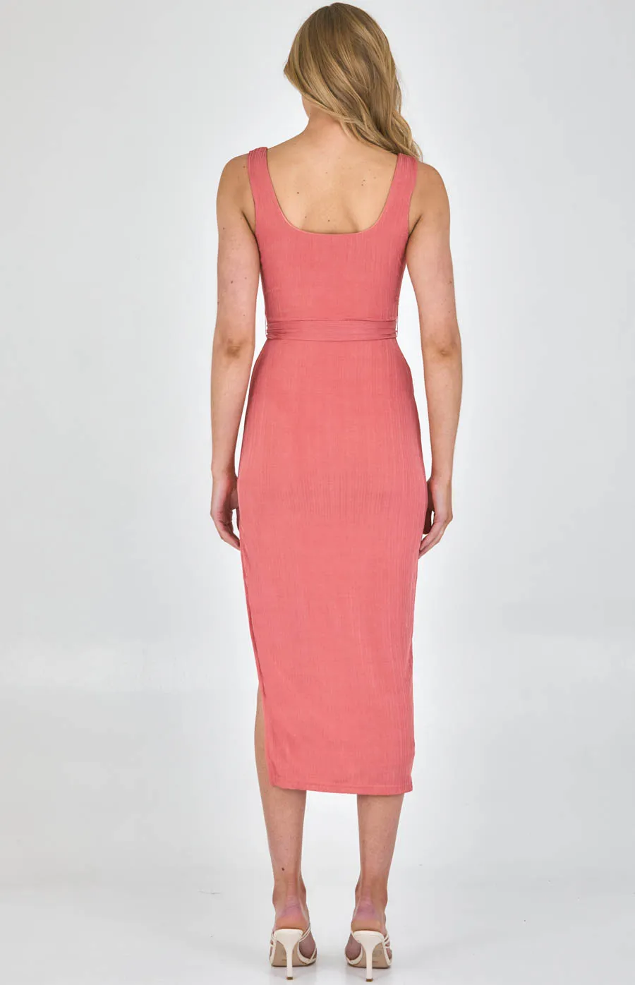 Slinky Ribbed Jersey Midi Dress with Tie (SDR1113A)