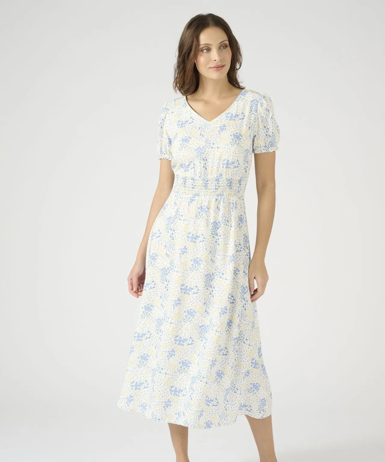 Stretch Waist Printed Tea Dress