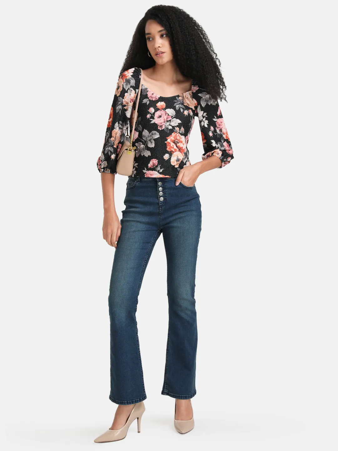 Stretchable Printed Top With Sweetheart Neckline