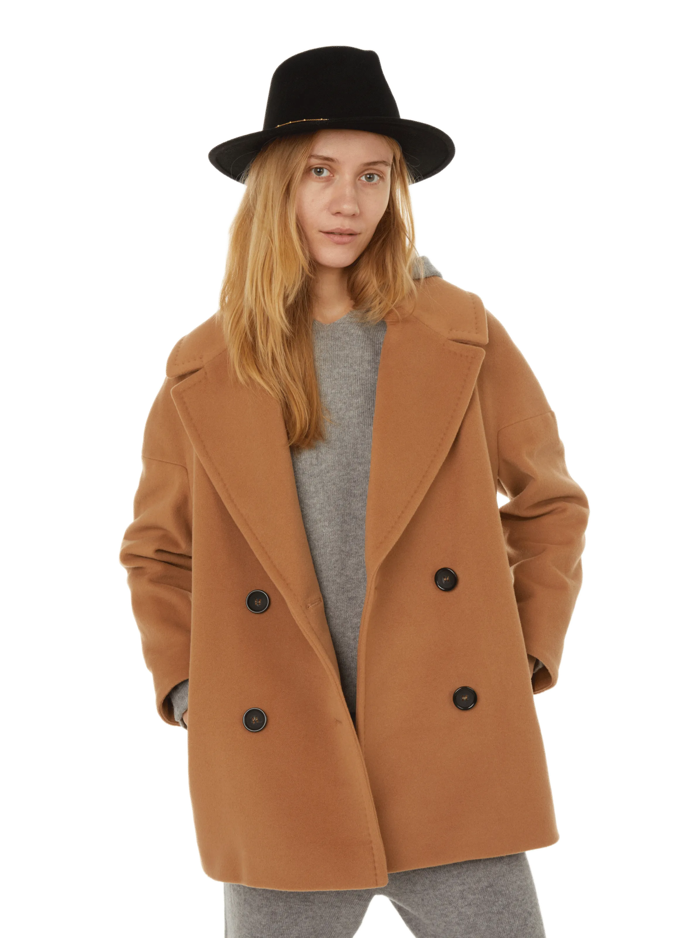 THE SOCIAL SUNDAY  Short coat in blended cashmere - Brown