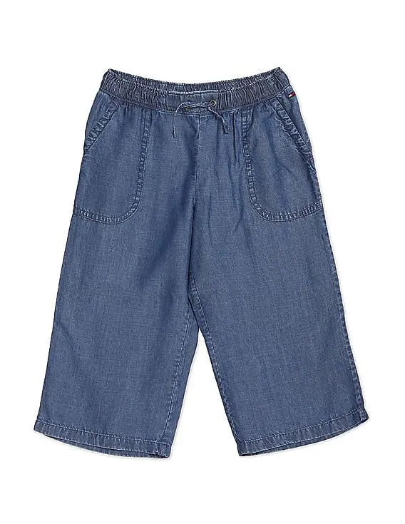 Tommy Hilfiger Kids Girls Blue Mid Rise Chambray Flared Pants