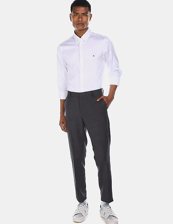 Tommy Hilfiger Men Black Wool Blend Slim Fit Check Formal Pants