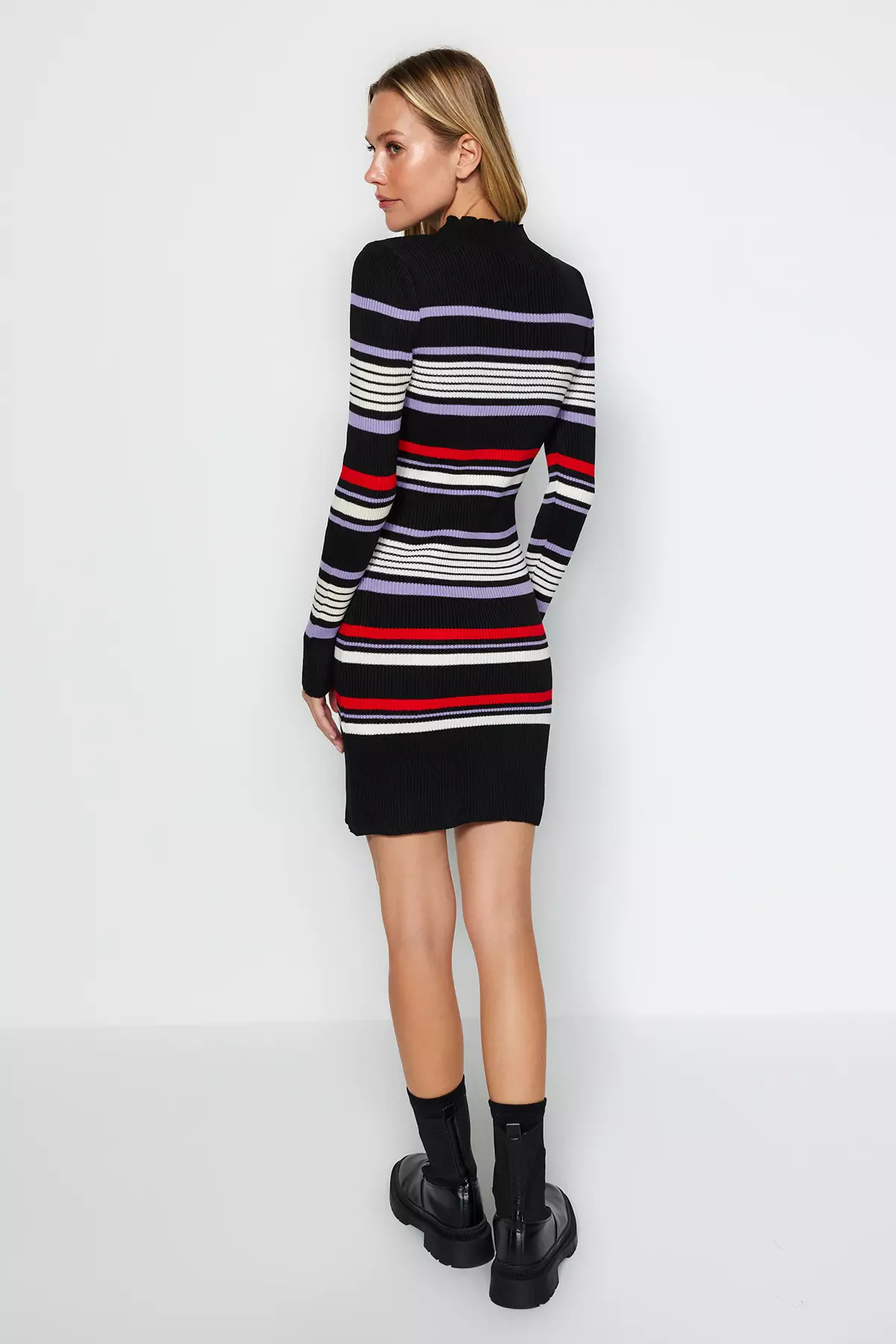 Trendyol Black Mini Sweater Standing Collar Dress, Sweater Dress