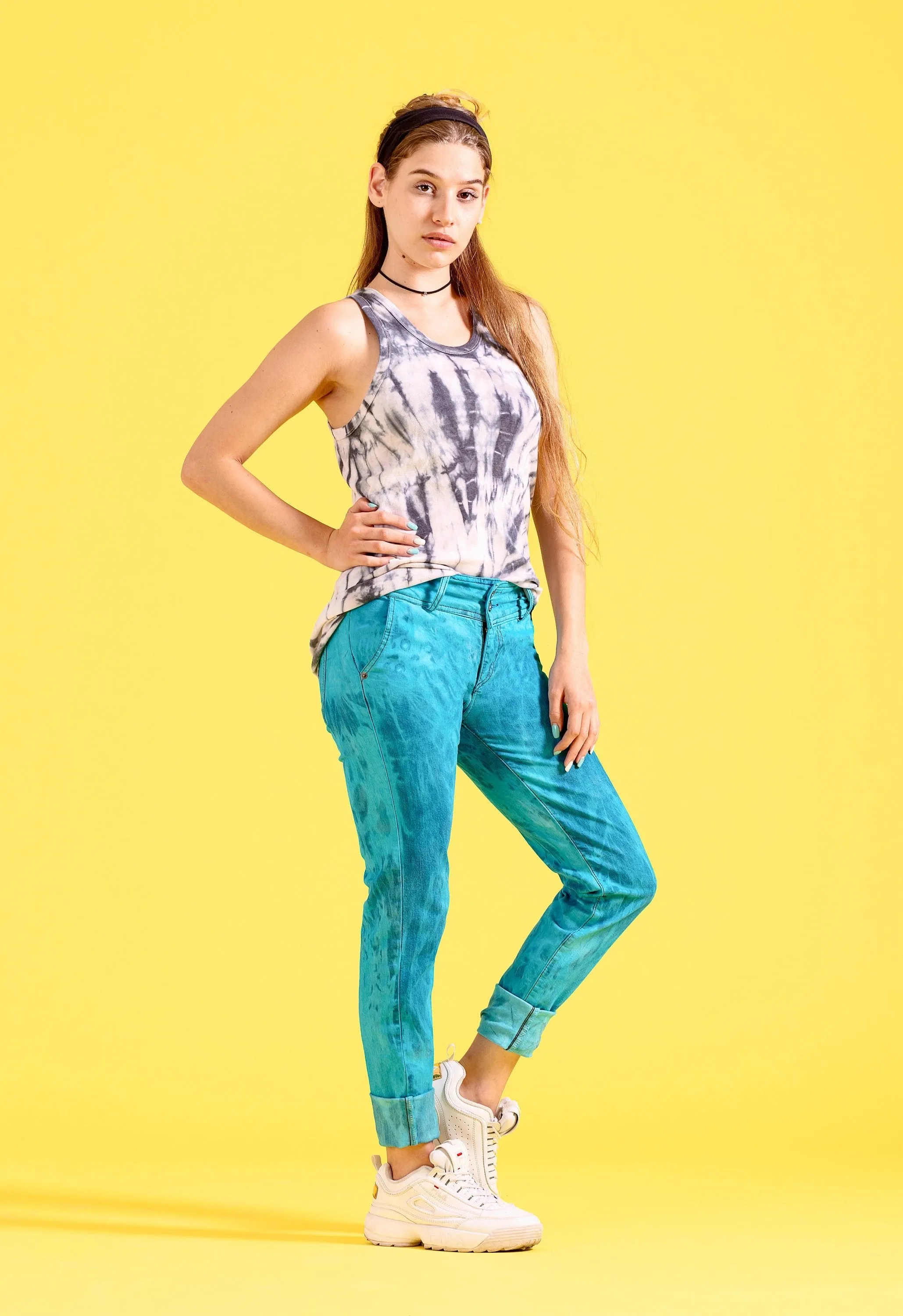 Turquoise acid wash tie dye skinny jeans | Unisex Size S