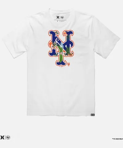 UNITED LEGWEAR Men's Hurley X 47 New York Mets Short Sleeve T-Shirt Hat in New York Mets White